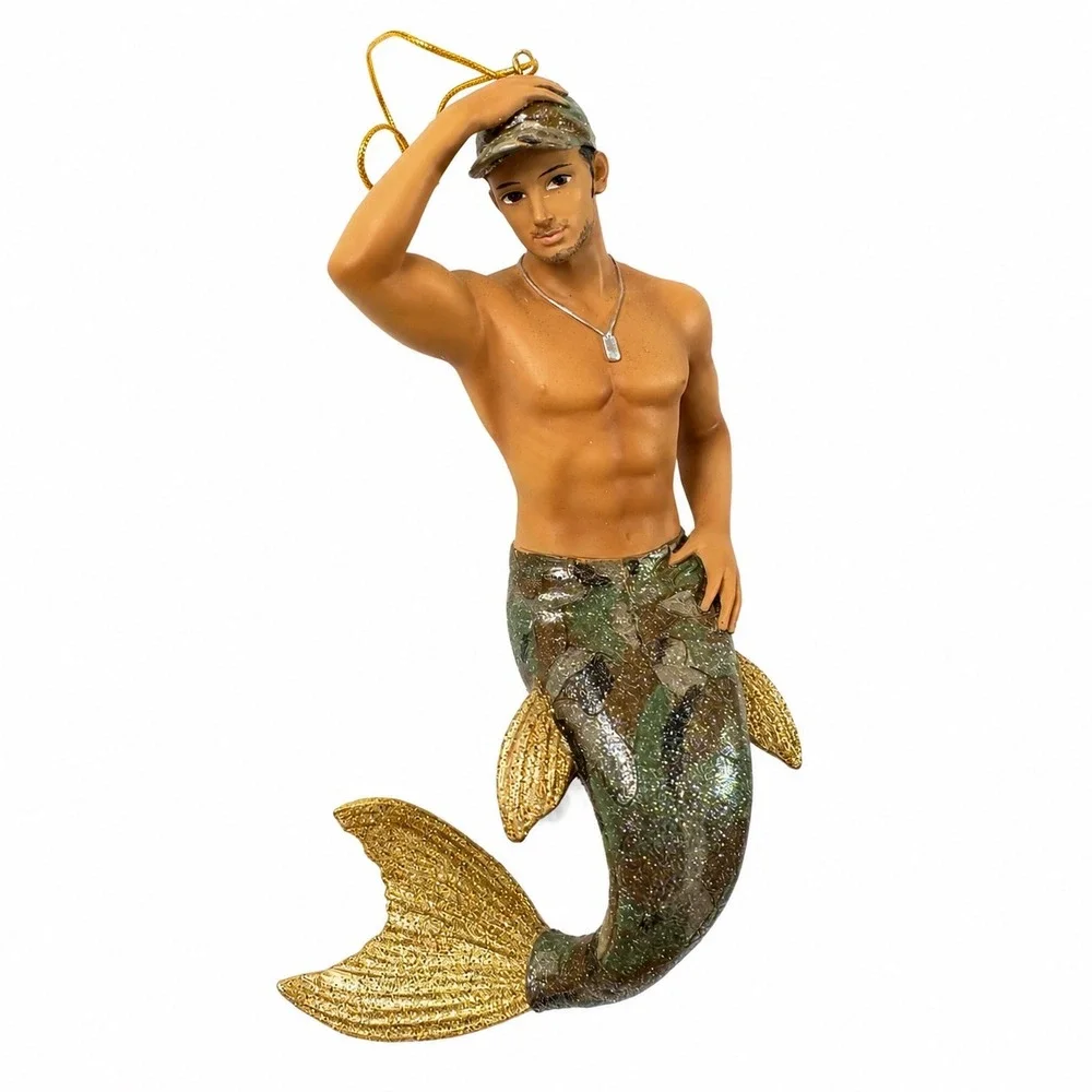 December Diamonds 2012 Camo Merman Ornament Retired 55-90777 Glitter Military